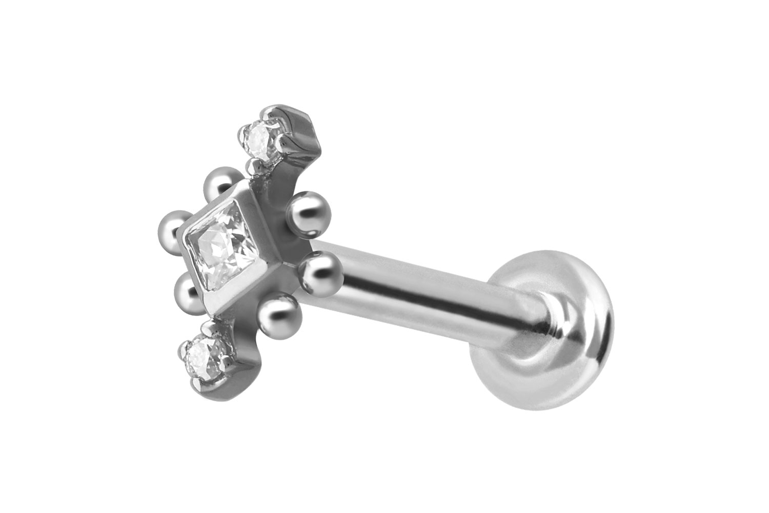 14 Karat Gold Labret Piercing mit Innengewinde 3 MOISSANITE + KUGELN